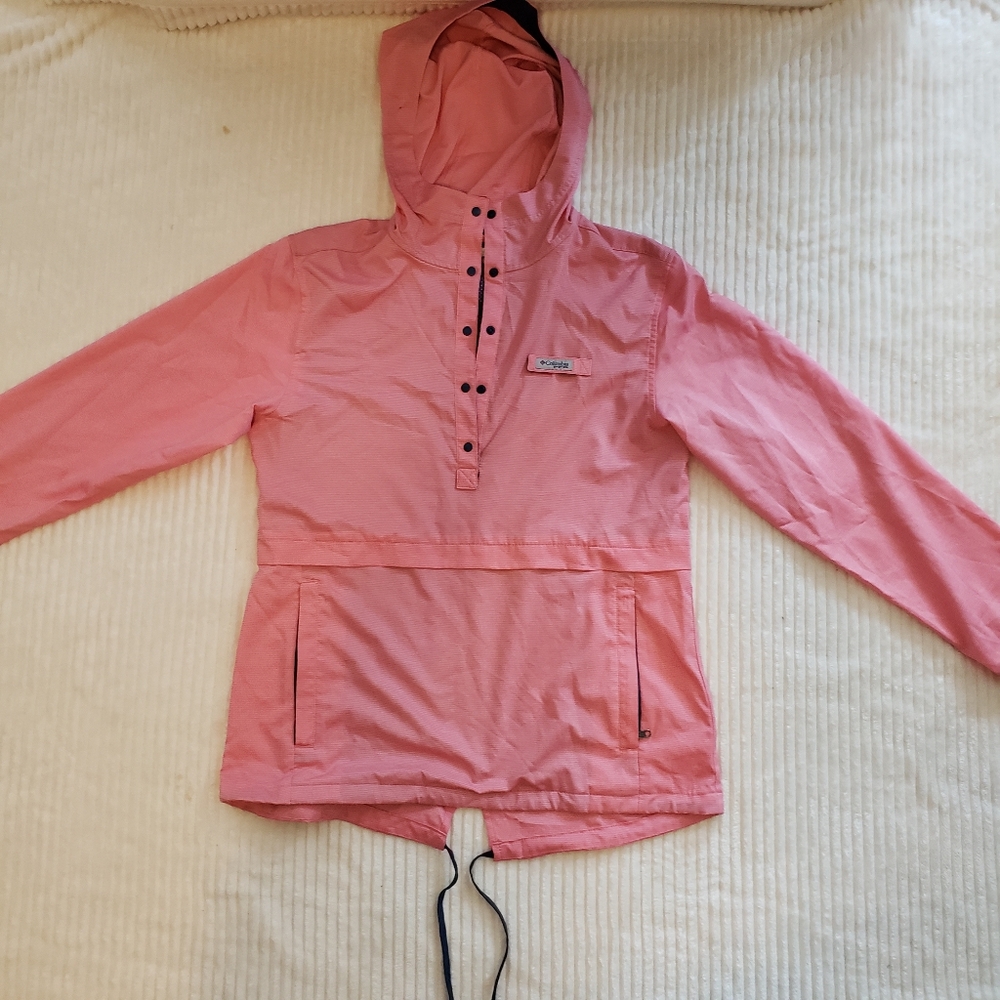 Columbia Women Pink/ Navy Hooded Tamiami Jacket/ Fishing Shirt XS
